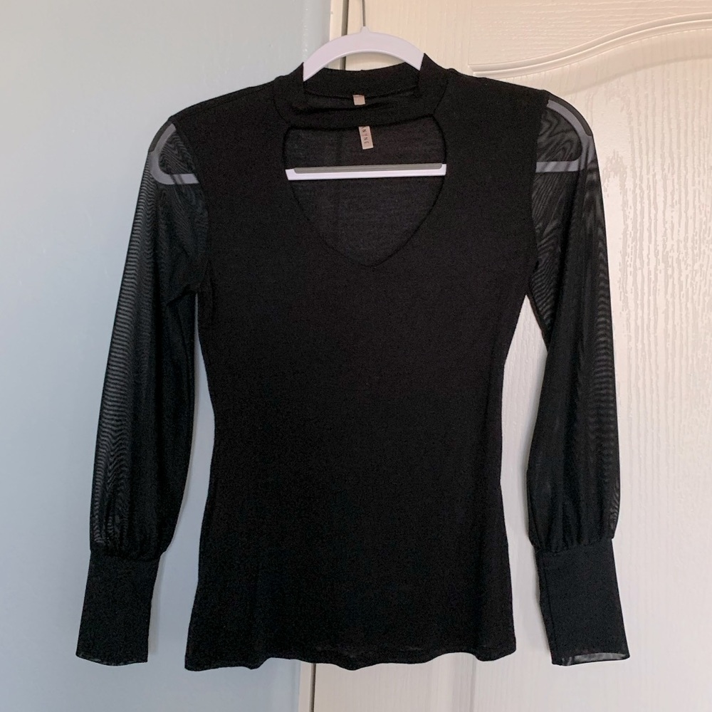 Mezzanine Choker and Mesh Sleeves Black Top